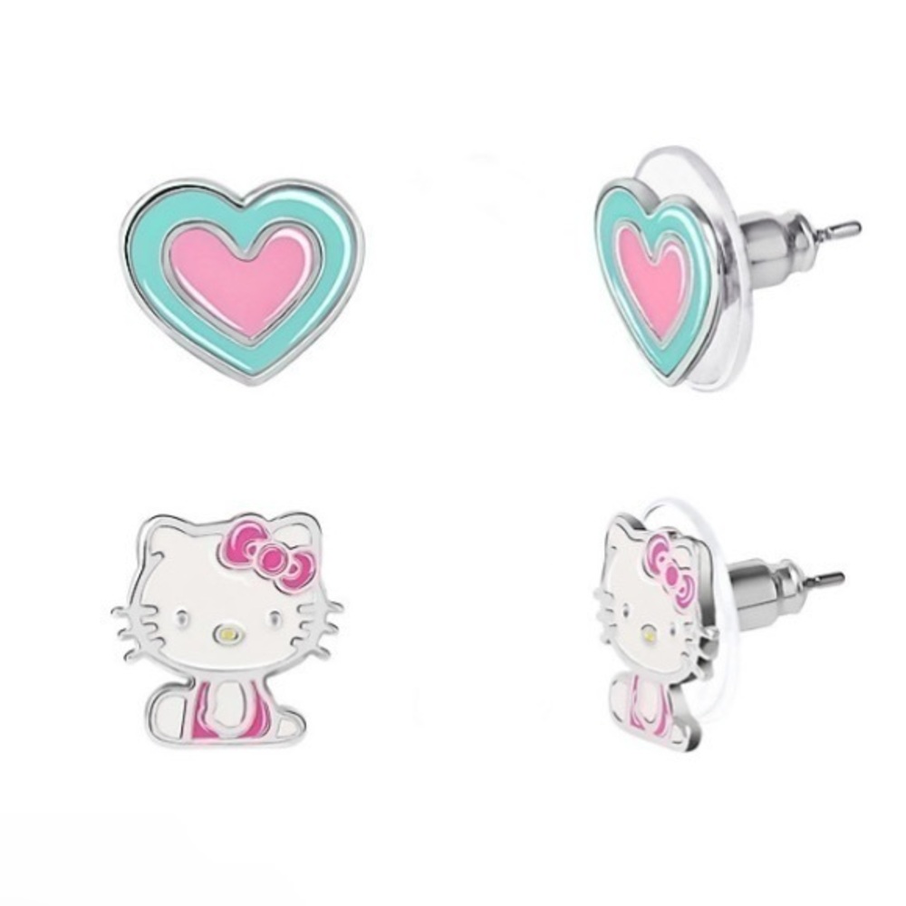 Hello Kitty fine silver plated enamel stud earring set